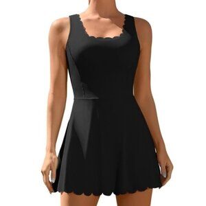 NEW Attarco Tennis Dress Women's Size XL Scallop Neck Fitted Black Racerback
